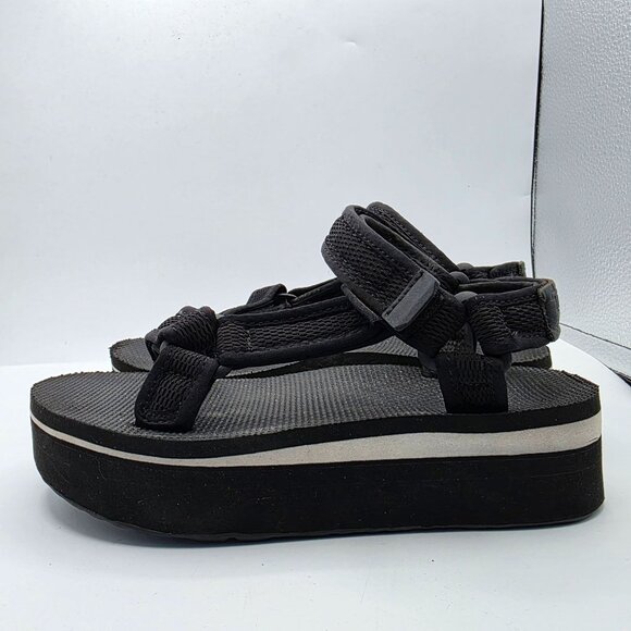 Teva Flatform Universal Mesh Print Womens Size 6 Black Platform Sandals - Picture 13 of 13